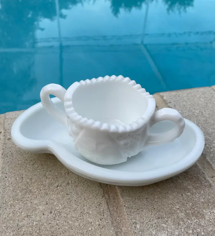 Milkglass Open Sugar with Tray (1950s)