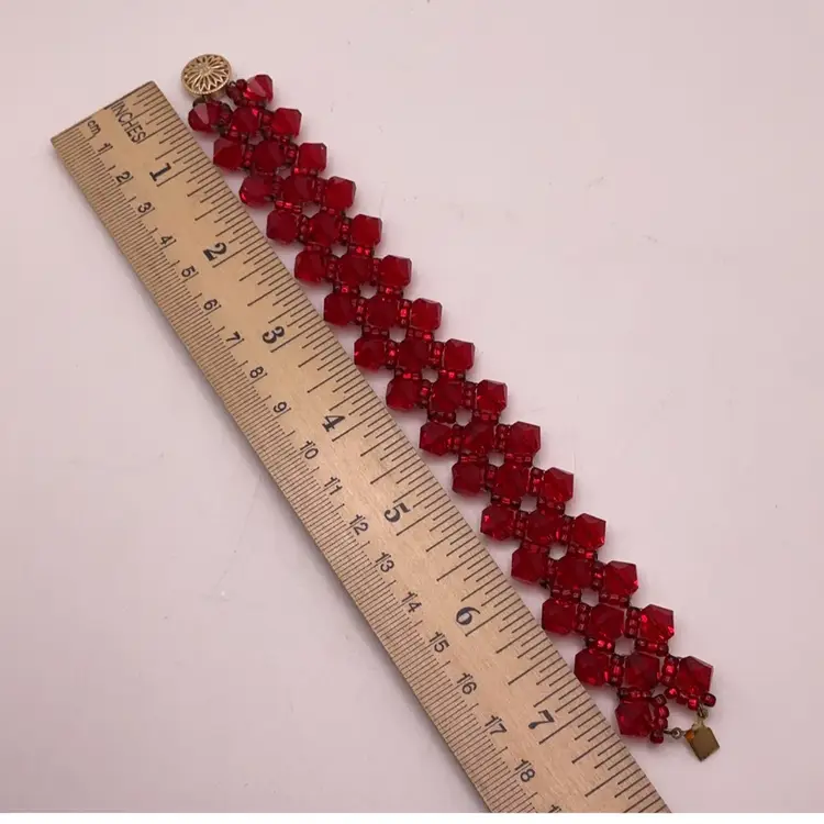 Red Swarovski Crystal Bracelet with Gold Filled Filagree Box Clasp Artisan Made 7.5”
