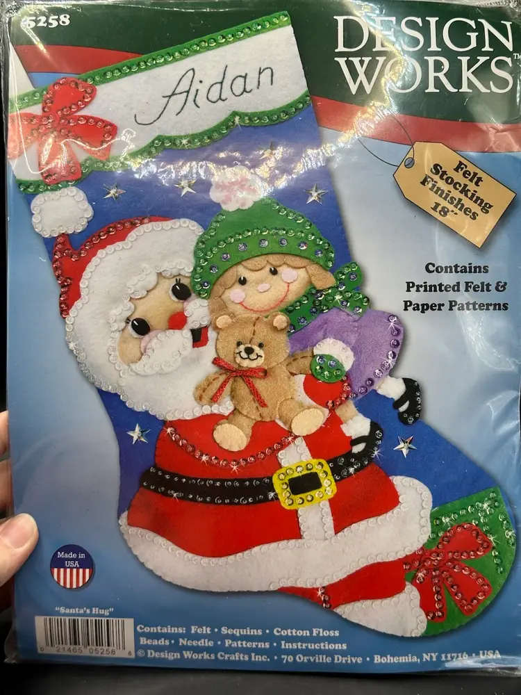 Santa with Girl Christmas Stocking Felt Applique Kit by Design Works - 5258