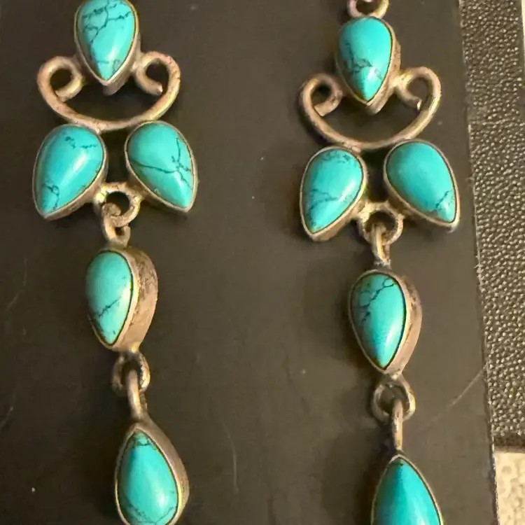 Southwestern Inspired Blue Stone 925 Sterling Silver Silver Dangle Earrings