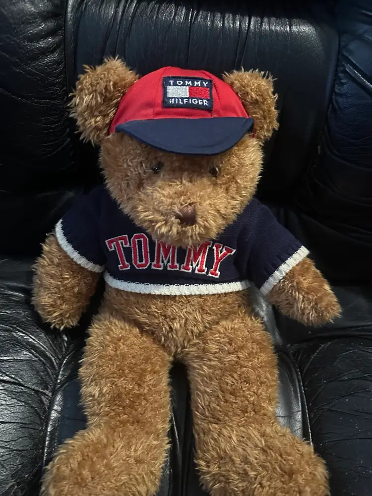 Vintage Tommy Hilfiger 90s Bear Plush with Hat and Sweater 15” Great Condition 