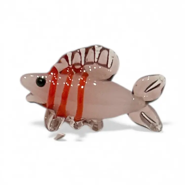 Mini Handblown Art Glass Red And Mauve Fish Figurine With Christmas Stocking
