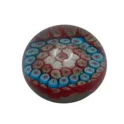 Murano Millefiori Art Glass Round Paperweight, 2-1/2” Wide x 2” High