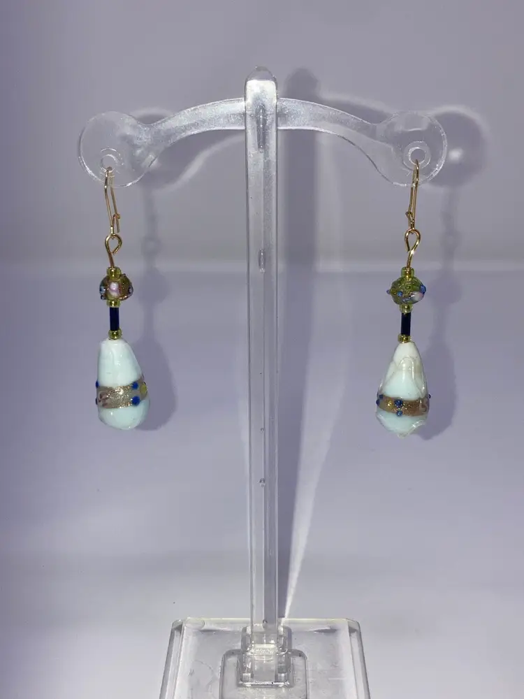 2 Day Sale! 🎉🎄🎉 Lampwork Beads 2 1/2” Drop Earrings! Gold Tone Locking Hooks.  UV Reactive! Made By Me!