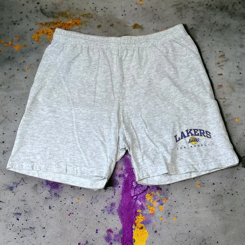 Vintage Los Angeles Lakers Shorts True Fan Sportwear Heather Gray 90s Size Med