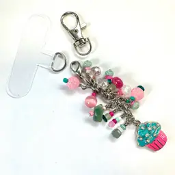 Cupcake Charm Beaded Phone Or Purse Charm Repurposed Jewelry Made By Me 3”