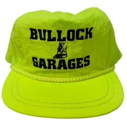 Vintage 1990’s Bullock Garages Flat Brim Nylon Rope Neon Yellow Snapback