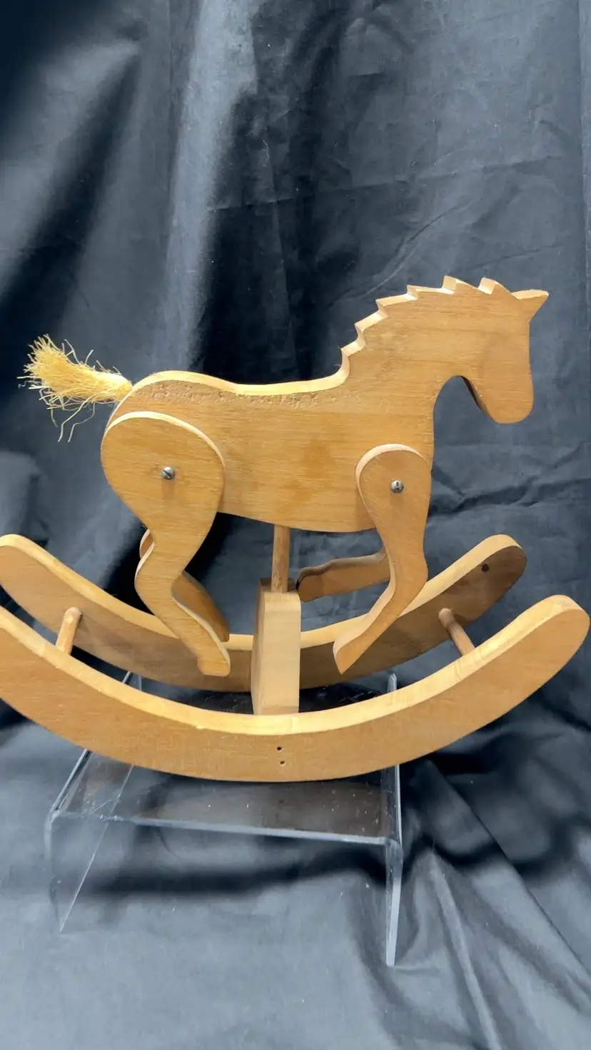 #1725 Vintage Wooden Rocking Horse Moveable Legs Rope Fiber Tail “Stitches And Things” Port Royal VA See Video
