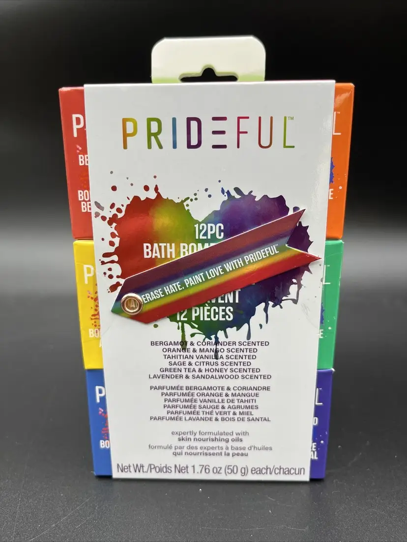 PRIDEFUL 12 Pc Rainbow Gay Pride Bath Bombs Cruelty Free & Gender Nonspecific
