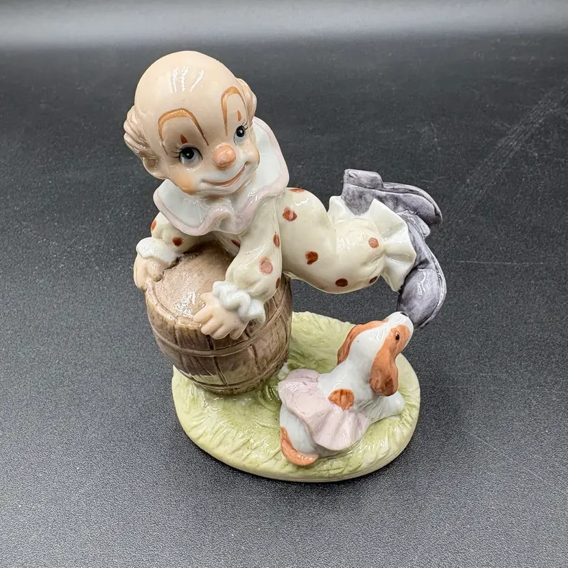 Vintage Lefton Sevilla Porcelain Little Clown w/Dog Figurine By Audrey Sebastian 1986 - O5517