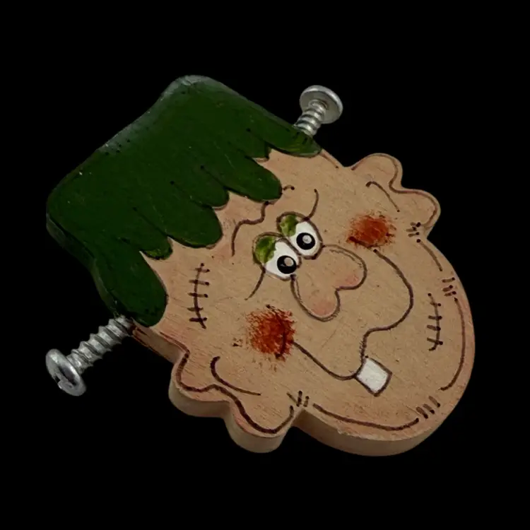 Frankenstein Wood Brooch Hand Painted 2"