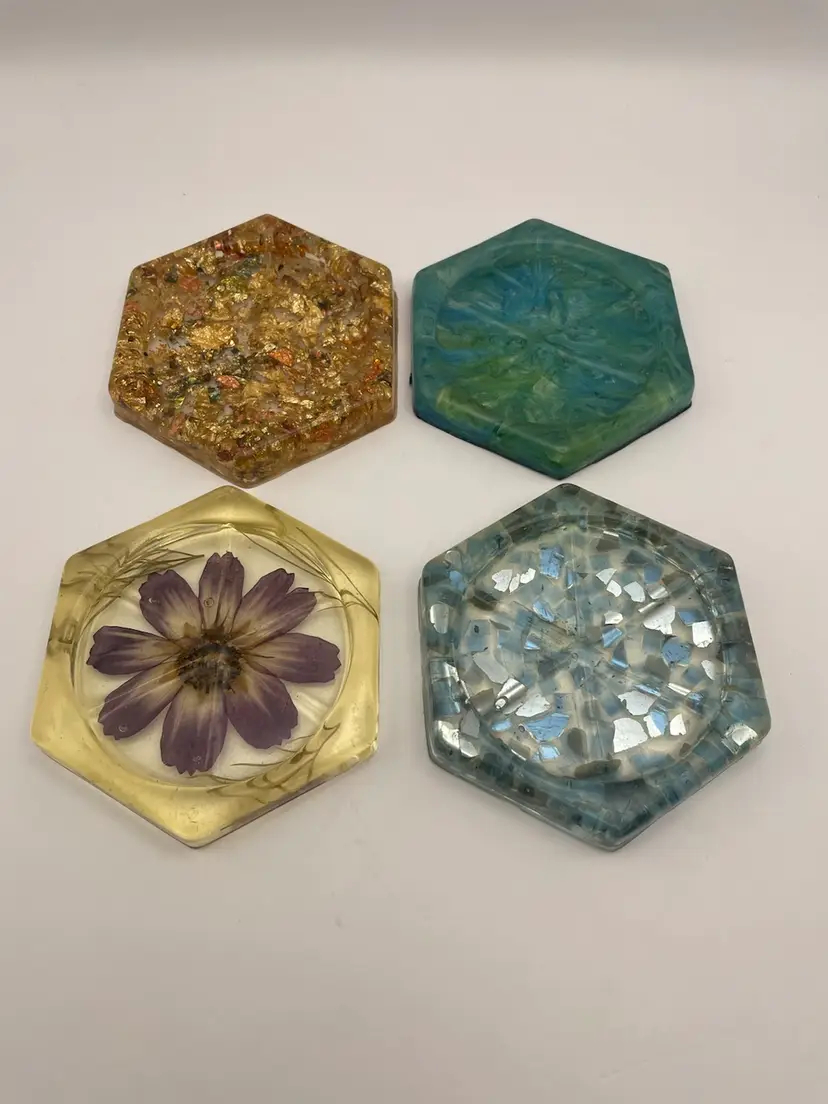 Handmade, Resin, Hexagonal Drink/Glass Coasters, Stackable, 4”