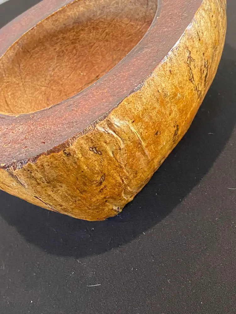 Large Antique Swedish Folklore Birchwood Burl Bowl, 8" Diameter, 3.5" Tall