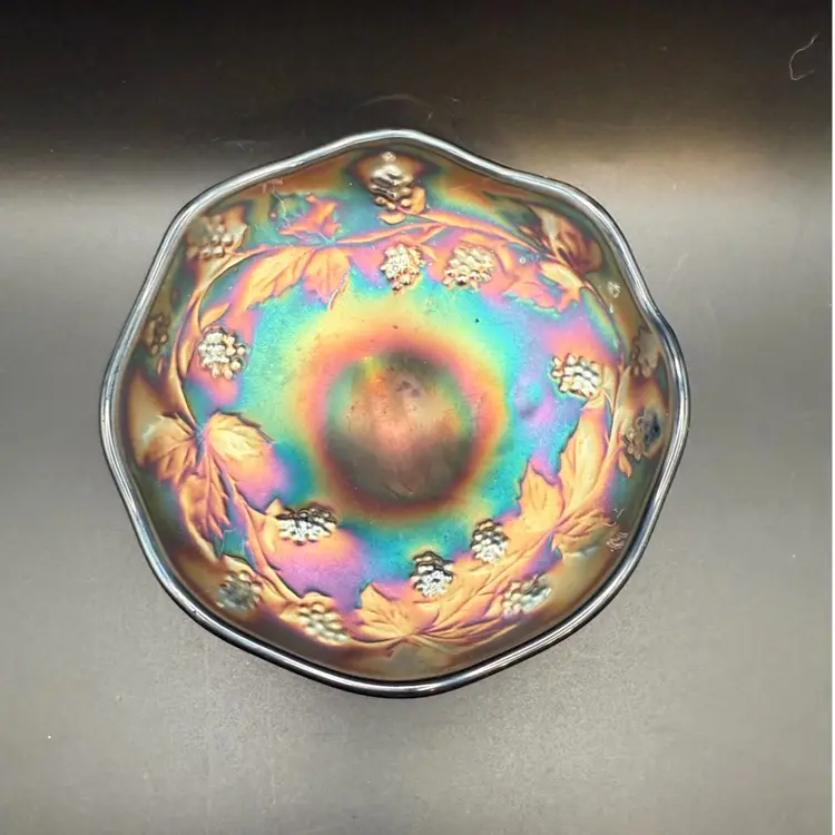 Carnival Glass Grape And Leaf Pattern Dish