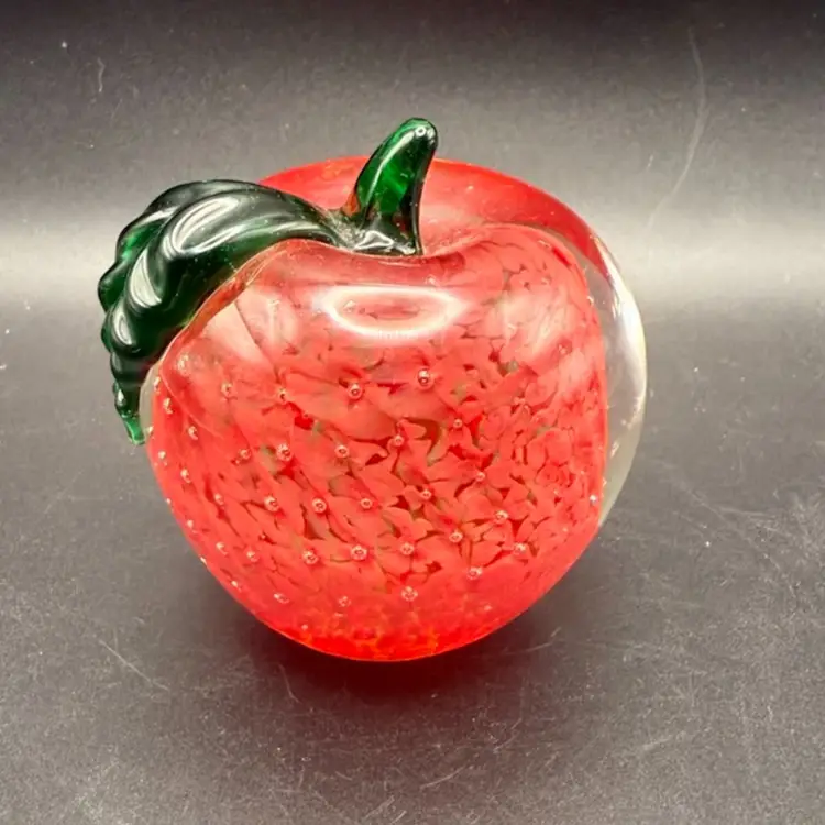 Vintage Lenox Hand-Blown Glass Apple Paperweight With Bullicante Technique