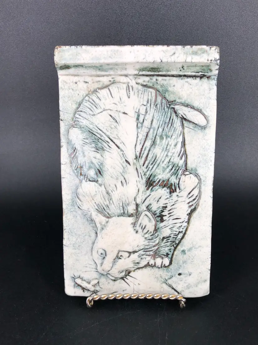 Hand-Crafted Art Pottery Cat & Mouse Wall Decoration