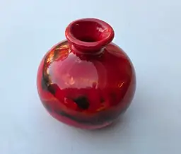 Mid Century Modern Flambe Red Drip Glaze Pottery Vase 4.5" Tall