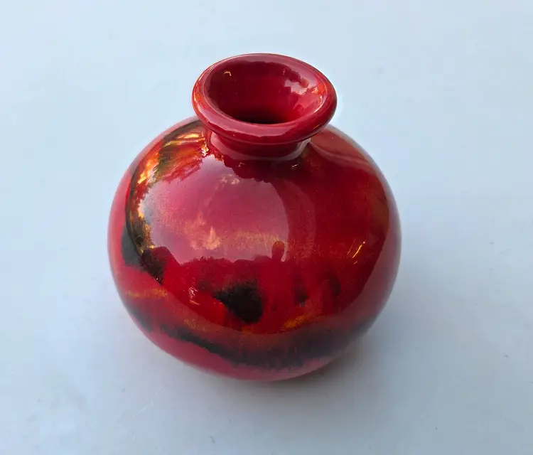 Mid Century Modern Flambe Red Drip Glaze Pottery Vase 4.5" Tall
