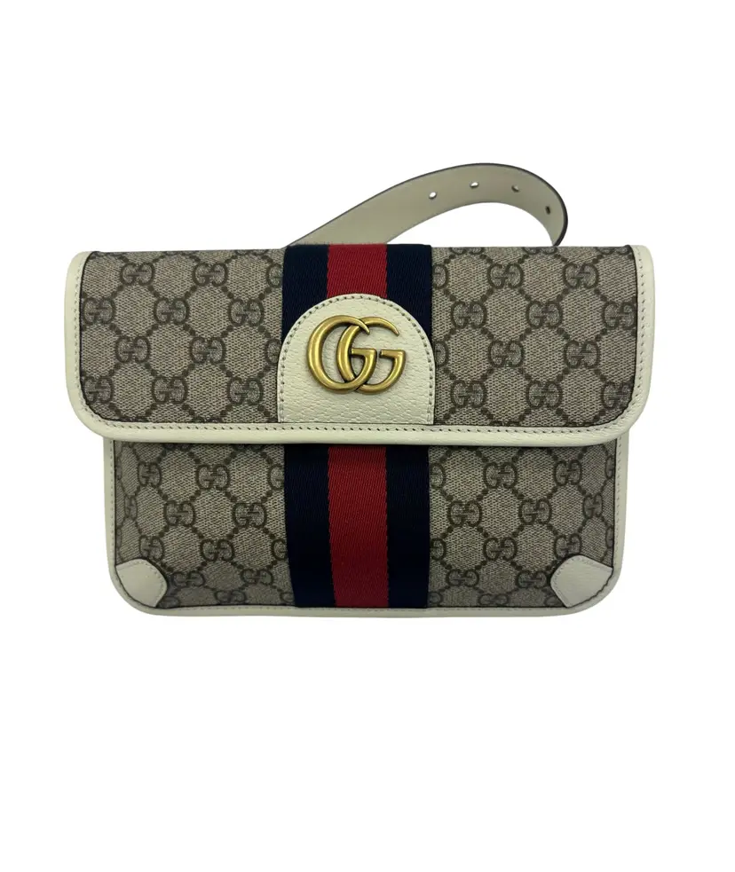 Gucci Navy & Red Web Strip GG Supreme Ophidia Small Belt Bag