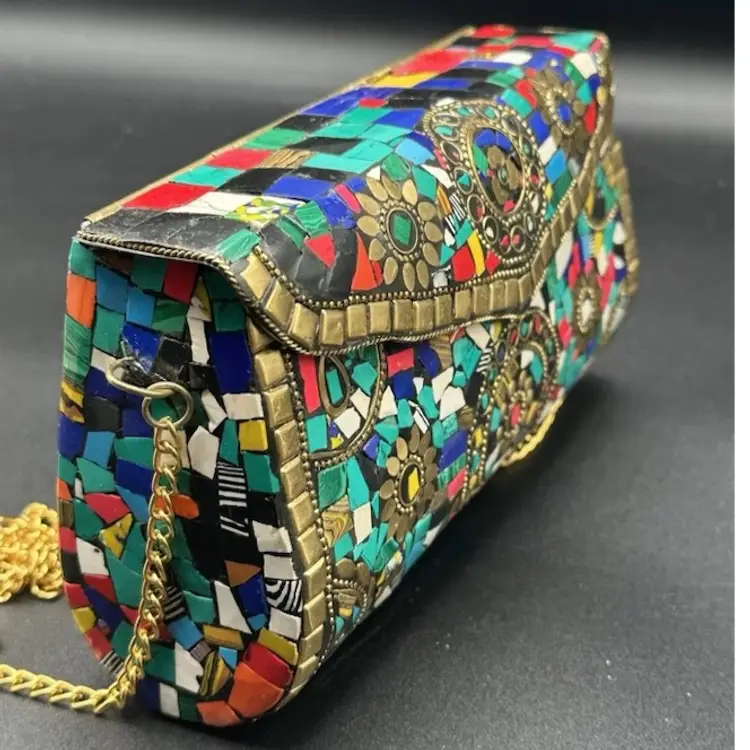 Mosaic Metal Handbag, Cross Body Chain