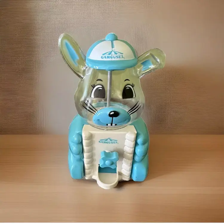 Vintage Carousel Bunny Easter Blue Gumball Machine Bank 6” 1988