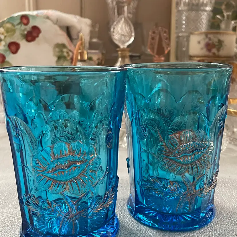Northwood Oriental Poppy Blue Gold Tumbler Mint