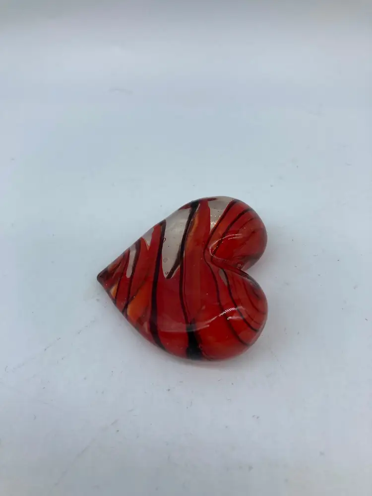 Red and Black Striped Glass Heart Paperweight