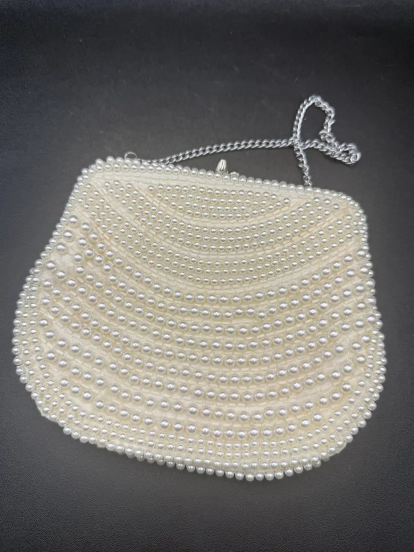 Vintage  Faux Pearl Beaded Evening Handbag Made In Japan