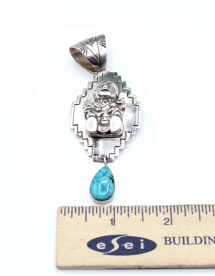 Carol Felley Story Teller sterling silver turquoise brooch pendant 27.21g