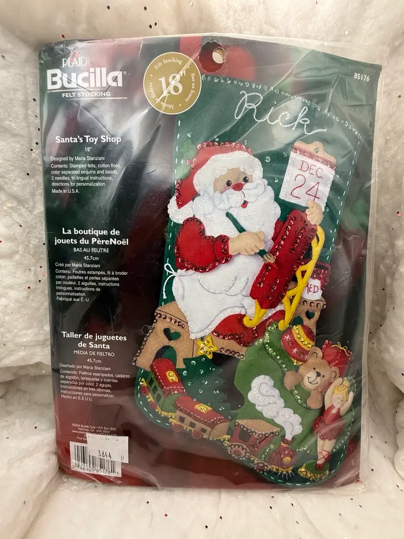 Vintage “Santa’s Toy Shop” Bucilla Christmas Felt Stocking Kit