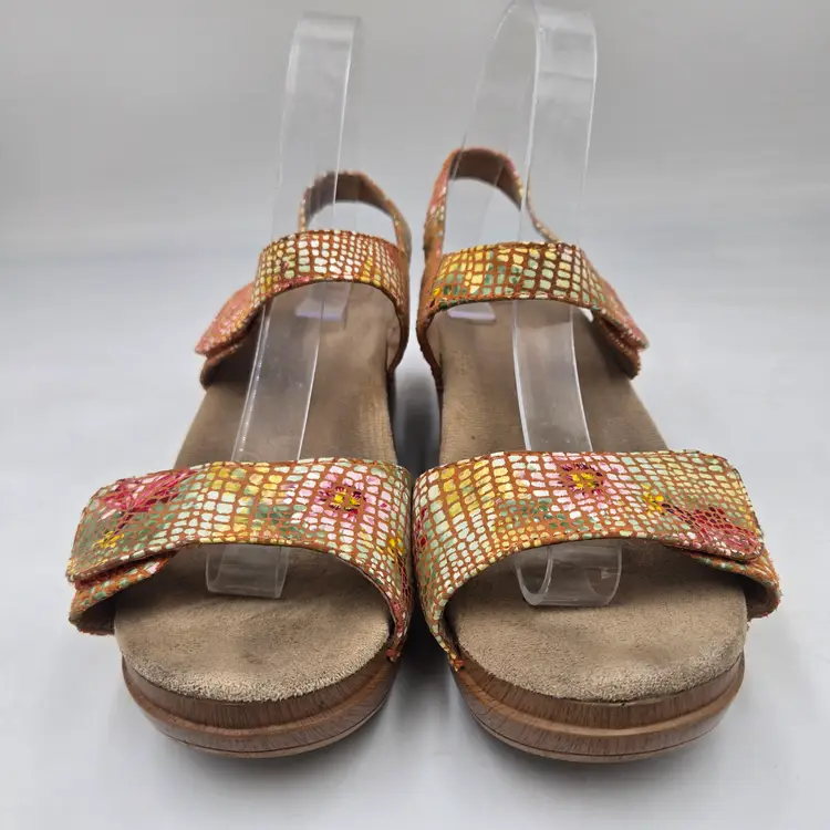 Dansko Sonnet Snake Print Metallic Rainbow Sandal Shoes 39 US 8.5 Art To Wear