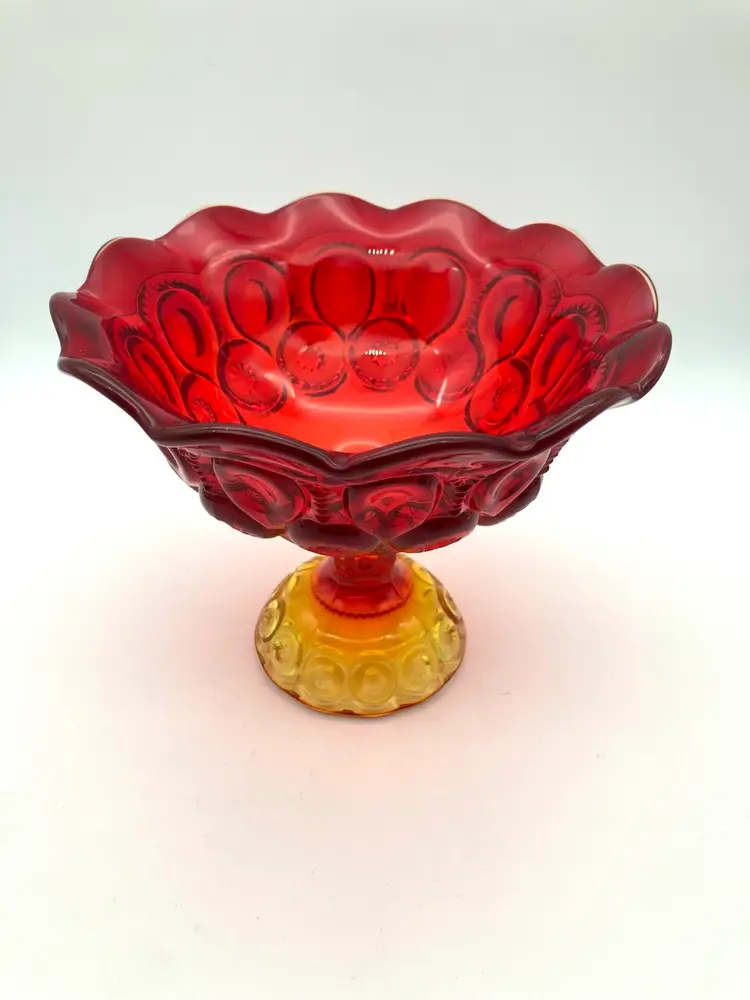BIN - Vintage LE Smith Amberina Moon & Stars Footed Pedestal Bowl Vase Candy Dish GLOWS!