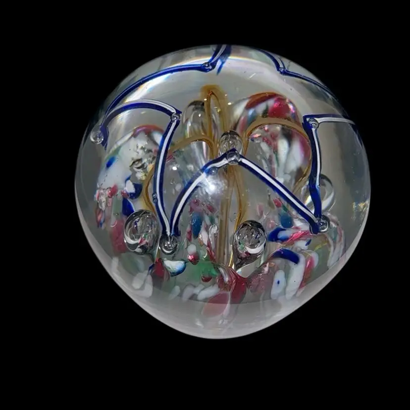 Blue Star With Multi Color Field With Controlled Bubbles Paper Weight