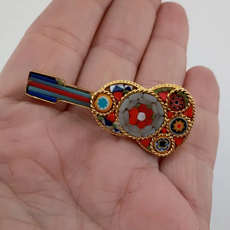 Guitar micromosaic brooch