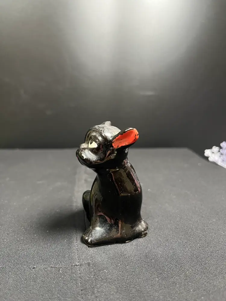 Mid Century Dark Gray Clay Pottery Boxer Dog-Cold Painted-FB