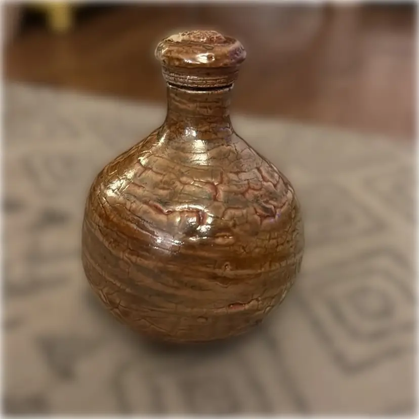 Hand-Crafted & Hand-Signed βJHβ Pottery Jug with Cork Lid - Iridescent Glaze