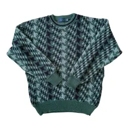Men’s Extra Large Green Cable Knit Sweater, 100% Cotton