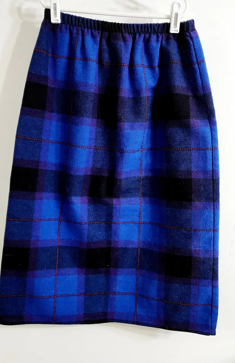 Vintage 80s Betsy's Things Blue Plaid Wool Blend Skirt