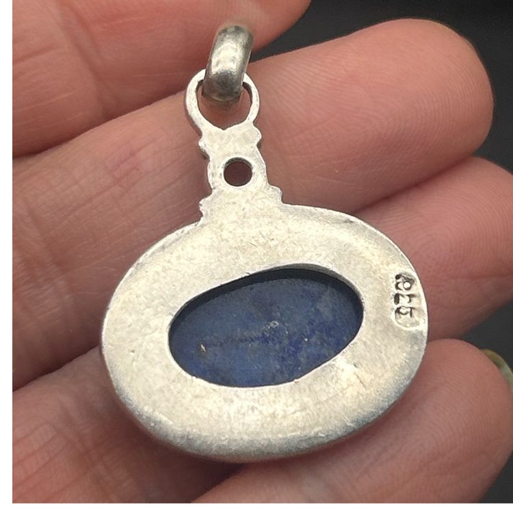 Artisan-Made Sterling Silver 925 Lapis Lazuli & Amethyst Pendant – Oval 1”