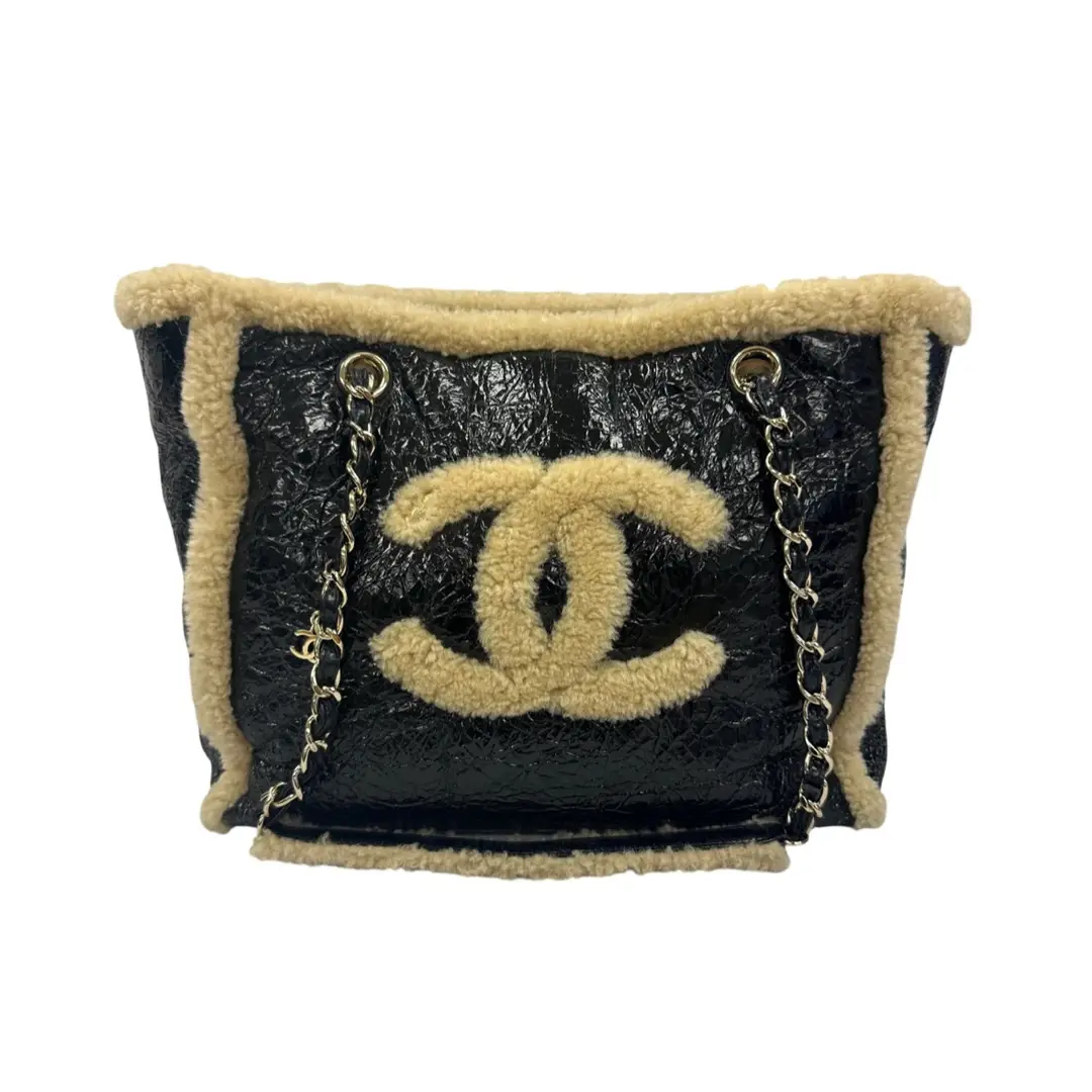 Chanel Shiny Crumpled Sheepskin Shearling CC Mania Tote