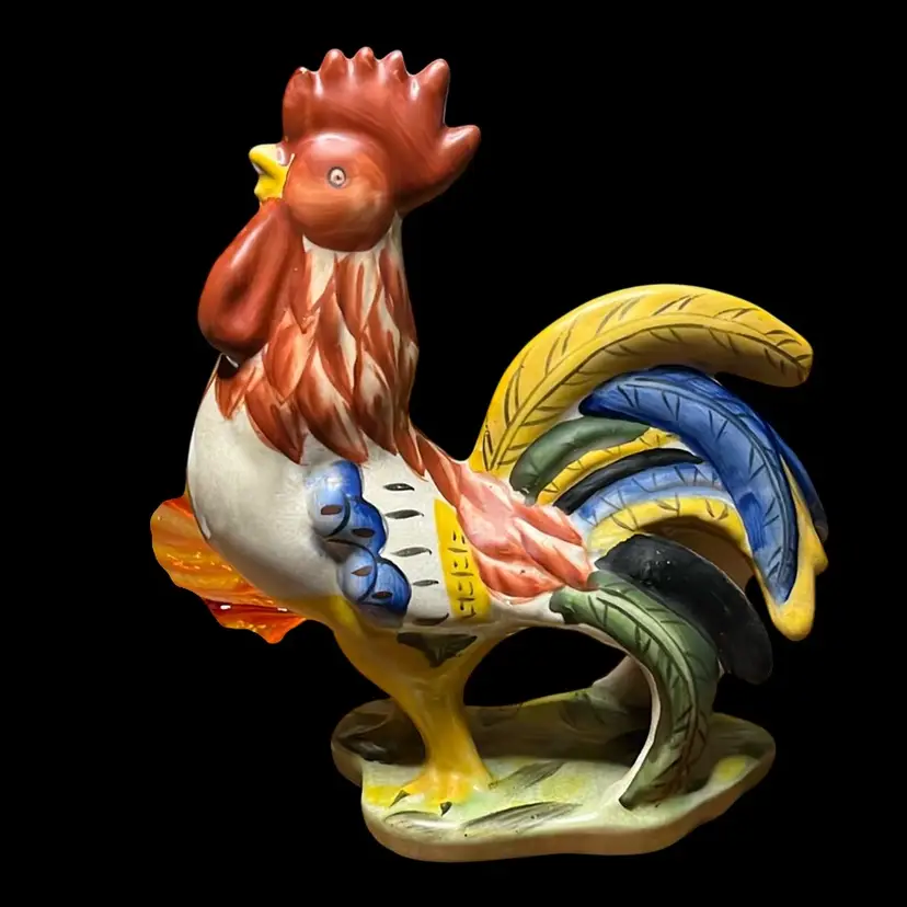 05. Vintage Handmade Folk Art Italy Ceramic Rooster Chicken Pottery Telavera 8"x7"