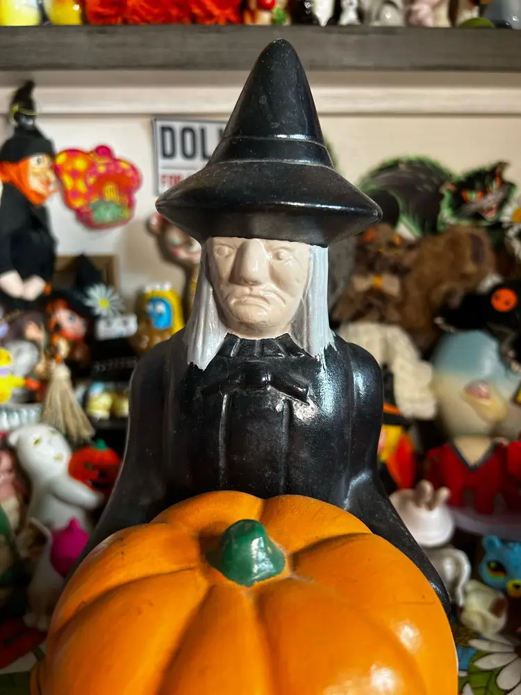 Vintage Halloween Hobbiest Ceramic Witch with Pumpkin