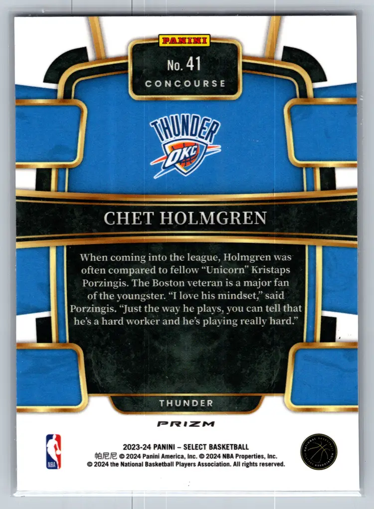 Chet Holmgren 2022-23 Panini Select Concourse #83 Blue Prizm (RC) Thunder