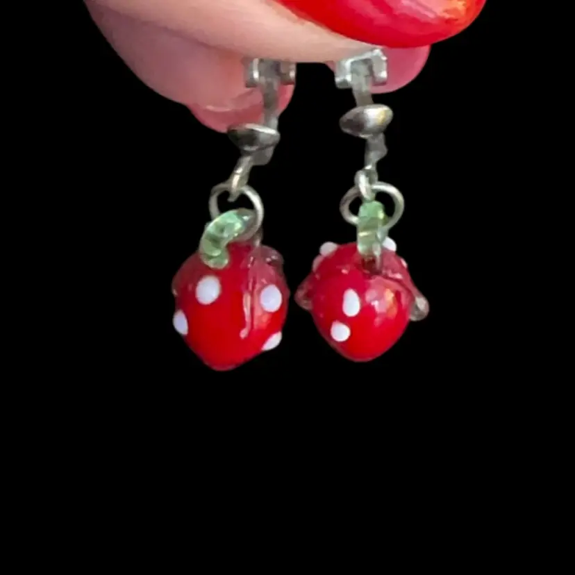 Glass Strawberry Clip Earring