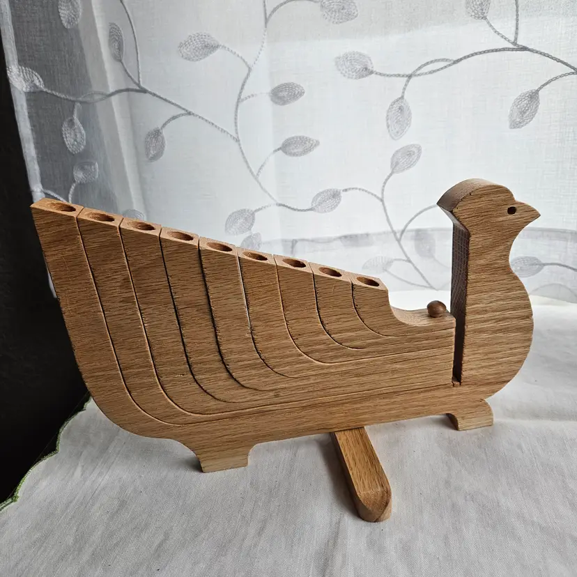 Vintage MCM Wood Bird Candelabra Candle Holder Peacock mid-century