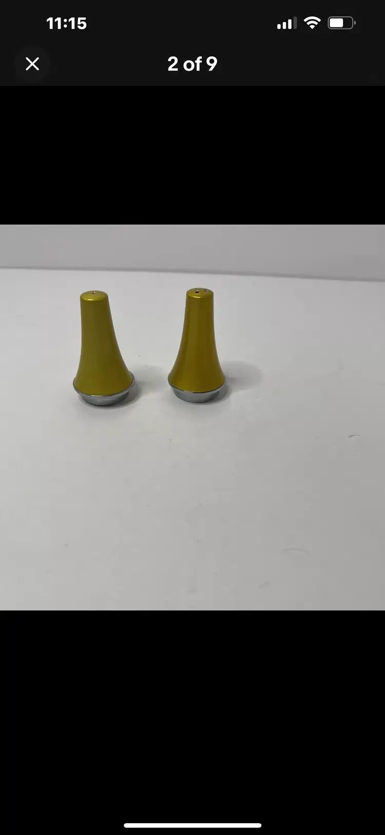 Vintage Emalox Norway Mid Century Modern Mustard Pair of Salt & Pepper Shakers