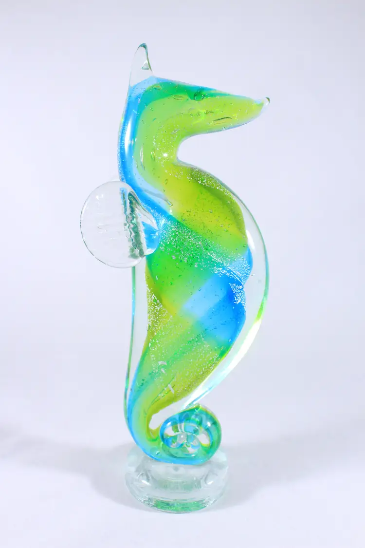 Seahorse Art Glass Figurine Blue Green Paperweight