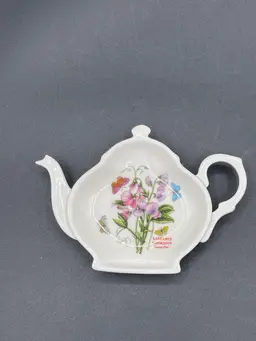 #20 Portmeirion Botanic Garden “Sweet Pea” Ceramic Teabag Holder / Spoon Rest 5” 🫖