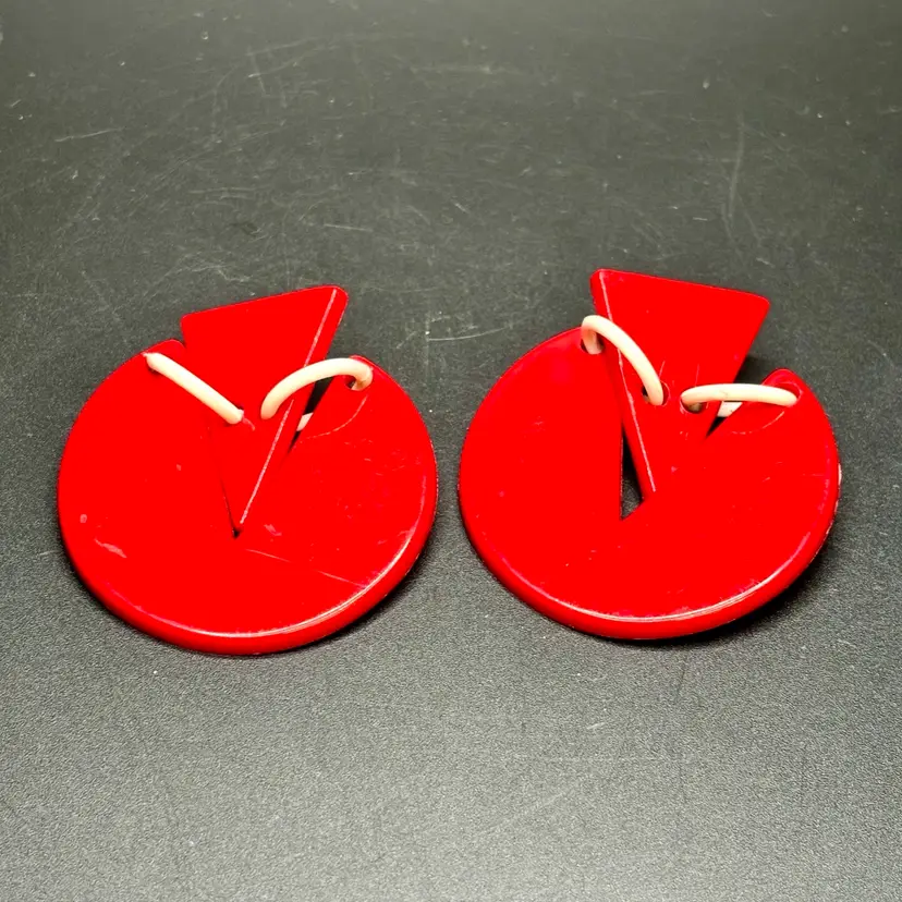 Vintage Red & White Circle and Triangle Post Earrings 2”