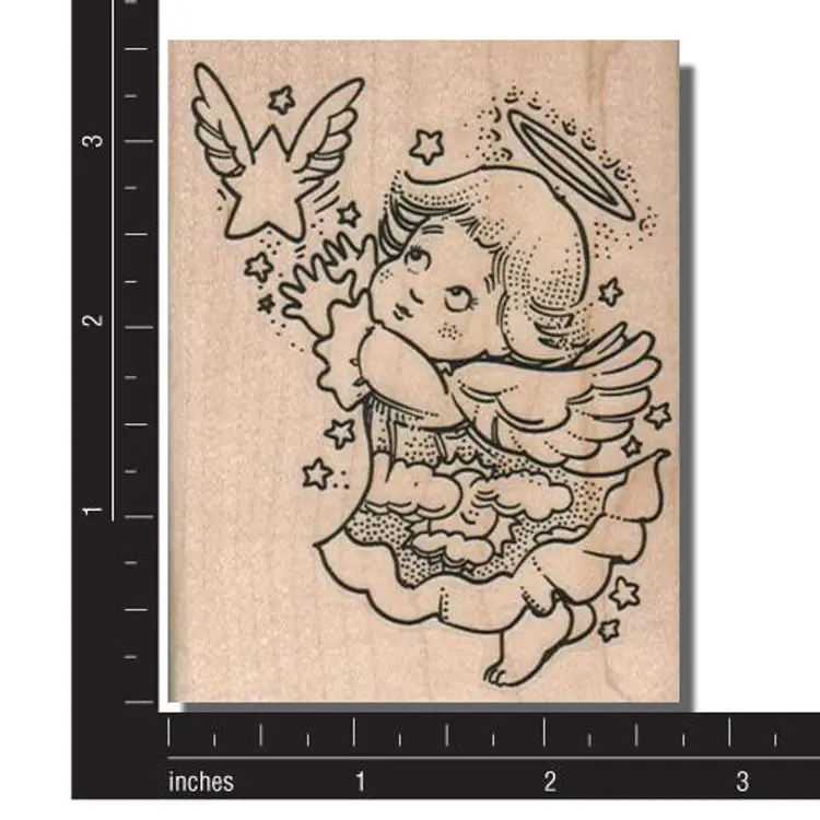 Angel Reaching for a Star Rubber Stamp